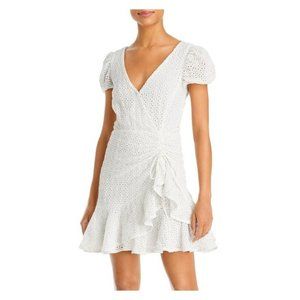 Bardot White Puff Sleeve Cutout Eyelet Fit & Flare Mini Dress - Size US 6